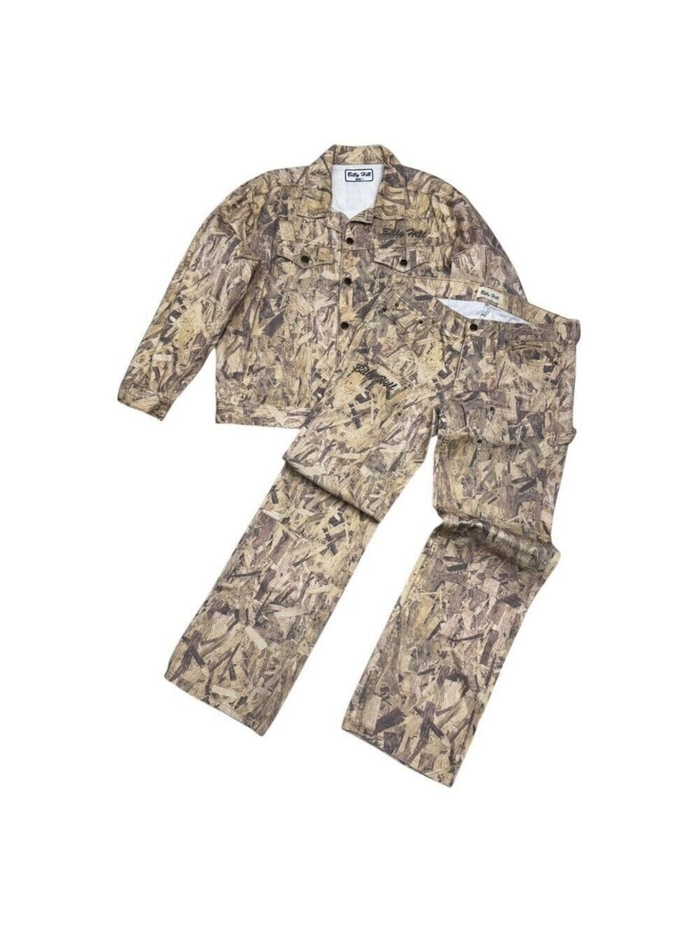 RARE BILLY HILL Wood CAMO Denim 2-Piece Streetwear Limited Jacket & Jeans - L